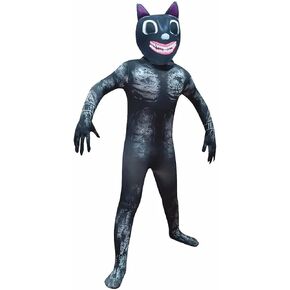 Kids Black Cat Costume - Boys Girls Halloween Cartoon Character Cosplay Dress Up Jumpsuit Bodysuit