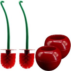 Cherry Toilet Brush Set, Cute Standing Toilet Bowl Brush and Holder Long Handle, Pack of 2, Red