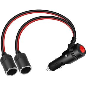 GELRHONR 12V 1 to 2 Cigarette Lighter Splitter Power Adapter, 2 Way Cigarette Lighter Extension Cord with ON OFF Switch, Male Plug to Female Socket Extension Cable-20CM (1 to 2)