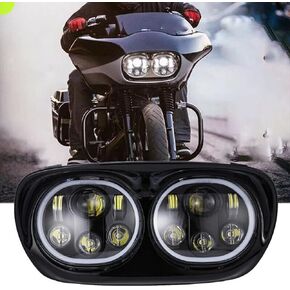 Road Glide 5-3/4" Dual LED Headlight 5.75 inch Motorcycle Headlamp Projector For Touring Road Glide 1998-2013, Black