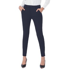 Dress Pants Women Skinny Leg Work Business Trousers Formal High Waisted 29" Inseam Navy Blue Slim Fit Office Tummy Control Professional Slacks