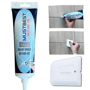 Tile Grout Repair Kit (Grey 8.8 Oz - 250 Gr), Four-Way Use, Repair, Renew, Repaint, Fill The Gaps, Fast Drying, Odorless, Waterproof And Pre-Mixed Grout Pen For Shower, Kitchen, Pool,Bathroom
