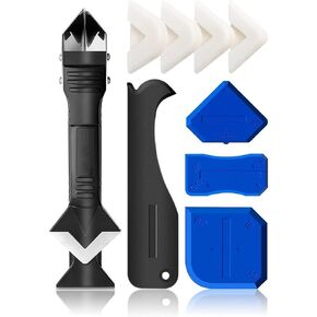 Silicone Caulking Tool, 3 in 1 Silicone Remover Multi Tool, Glazing Compound Finishing Tool, Caulk Remover Tool, Grout Scraper Kit for Bathroom,Kitchen,Floor,Window,Sink Joint,Frames Seal