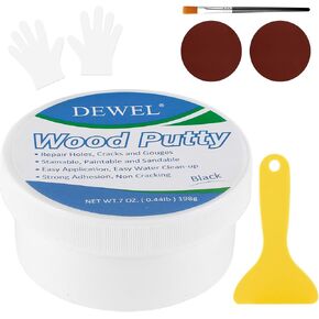 DEWEL Wood Putty, White Wood Filler, New Upgrade Wood Putty Filler Paintable, Stainable, Sandable, Wood Furniture Repair Kit Quickly Restore Wood Hole, Hardwood Floor, Door