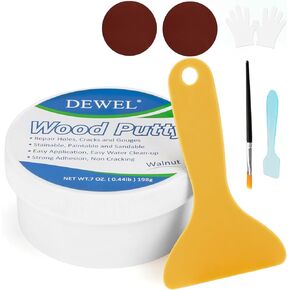 DEWEL Wood Putty, White Wood Filler, New Upgrade Wood Putty Filler Paintable, Stainable, Sandable, Wood Furniture Repair Kit Quickly Restore Wood Hole, Hardwood Floor, Door