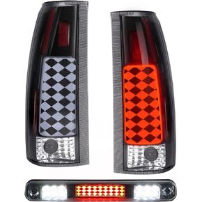 Full Led Set, Tail Lights Pair+ 3rd Brake Lamp Fits for Chevy GMC 1988-1999 C/K 1500, 1988-2000 C/K 2500/3500, 1992-1994 Chevry Blazer, 1994-1999 Chevy Silverado, Only Fit Factory Incandescent Model