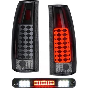 Full Led Set, Tail Lights Pair+ 3rd Brake Lamp Fits for Chevy GMC 1988-1999 C/K 1500, 1988-2000 C/K 2500/3500, 1992-1994 Chevry Blazer, 1994-1999 Chevy Silverado, Only Fit Factory Incandescent Model