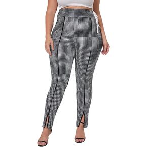 WDIRARA Women's Plus Size Houndstooth High Waisted Split Plaid Office Stretch Skinny Pants