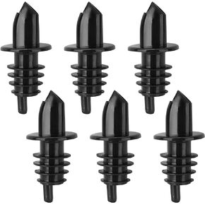 New Star Foodservice 48476 Plastic Liquor Free Flow Pourer Stopper (Set of 6), Black