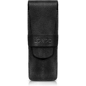 Londo Two compartment Genuine Leather Pen Case with Sleeve Cover - Black