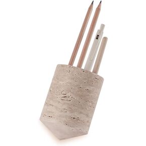True Natural Travertine Marble Rotating Revolver Pen Holder Stand for Desk - Free Spinning Executive Pencil Holder - Cool Gadgets For Desktop Organizer, Birthday Gifts for Men & Women