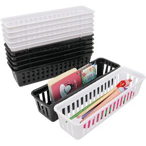 12 Pack Classroom Pencil and Pen Organizer Basket Trays,Office Supply Baskets Organization Trays for School Classroom Office (black and white)