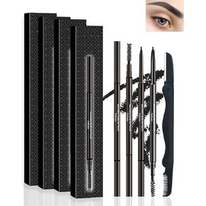 Eyebrow Pencil - 4 Pcs Professional Micro Brow Pencil Kit with Brow Razor, Longwear Waterproof Eyebrow Makeup with Dual Ends, Ultra-Fine Mechanical Pencil for Women Eye Makeup – 01 Black