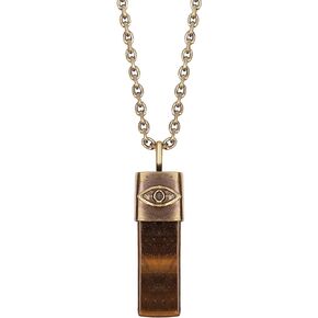 KARMA AND LUCK - Outstanding Strength - Men's Genuine Tiger's Eye Evil Eye Slab Necklace. Protection Necklace for Men. Chain Length: 22" to 24". Ready to Gift for Him.