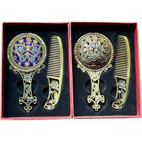 HUAMULAN 8PCS شكل دائري مرآة مدمجة أداة التجميل ماكياج مرآة اليد، المزدوج من جانب الحرير الصينية المطرزة حفل زفاف لصالح هدايا لطيف مثالية للسفر محفظة، ألوان متنوعة
