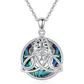 قلادة آلهة القمر الثلاثي 925 من الفضة الاسترليني قلادة الويكا الوثنية مع عقدة سلتيك الثالوث قلادة أذن البحر شل قلادة مجوهرات ساحرة هدية للنساء والرجال in Kuwait