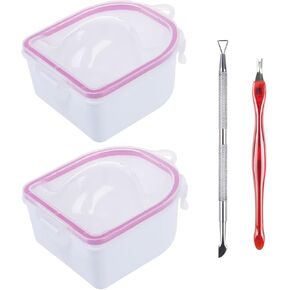 bigboxbox Nail Soaking Bowl, 2PCS Soak Off Bowl Acrylic Nail Soak Off Bowl Remover Manicure Bowl Tray with Cuticle Peeler, Cuticle Pusher for Acrylic Nail Gel Polish Cuticle Remover Nail Salon, Blue