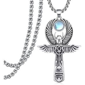Ankh Necklace Men 925 Sterling Silver Cross Ankh Necklace Protection Egyptian Jewelry Gifts for Men Women