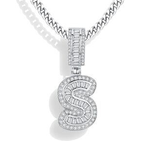 A-Z Initial Necklace for Men Women,14k White Gold Plated Cubic Zirconia Initial Letter Pendant Necklace,Letter Dainty Necklaces for Women Jewelry Gifts 22inch Chain