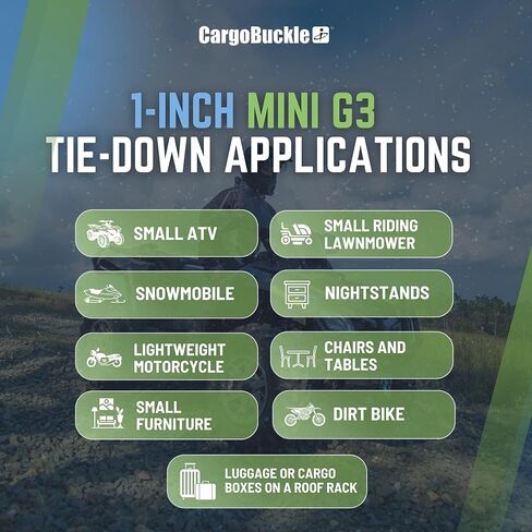 أشرطة سقاطة صغيرة G3 قابلة للسحب من كارجوباكل، قوة كسر 1400 رطل، عرض 2.54 سم × وصول 6 أقدام، أشرطة سقاطة تلقائية للمقطورات، وناقلات الألعاب، والمركبات الرباعية، والدراجات النارية - عبوتان in Kuwait