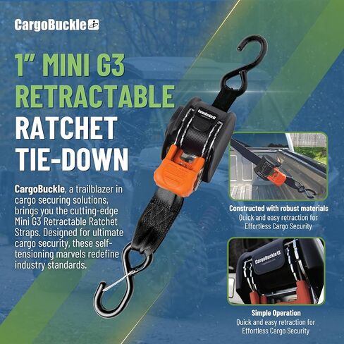 أشرطة سقاطة صغيرة G3 قابلة للسحب من كارجوباكل، قوة كسر 1400 رطل، عرض 2.54 سم × وصول 6 أقدام، أشرطة سقاطة تلقائية للمقطورات، وناقلات الألعاب، والمركبات الرباعية، والدراجات النارية - عبوتان in Kuwait