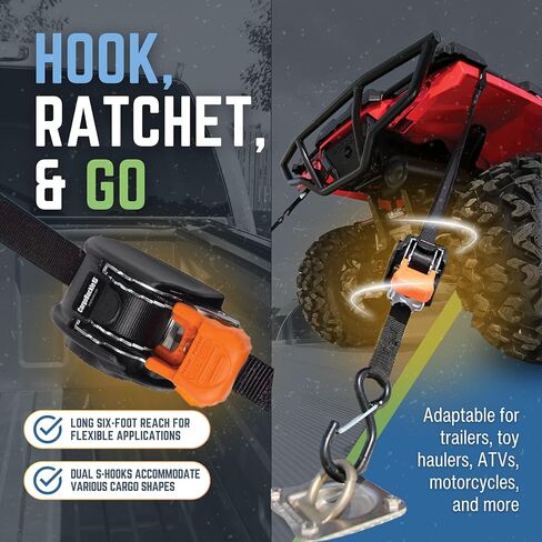 أشرطة سقاطة صغيرة G3 قابلة للسحب من كارجوباكل، قوة كسر 1400 رطل، عرض 2.54 سم × وصول 6 أقدام، أشرطة سقاطة تلقائية للمقطورات، وناقلات الألعاب، والمركبات الرباعية، والدراجات النارية - عبوتان in Kuwait