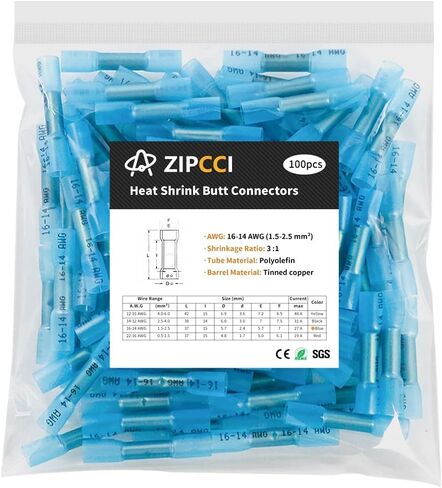 16-14 AWG موصلات بعقب قابلة للانكماش الحراري - 100 قطعة باللون الأزرق معزول مقاوم للماء سلك كهربائي للسيارات البحرية موصل لصق محطات أسلاك تجعيد in Kuwait