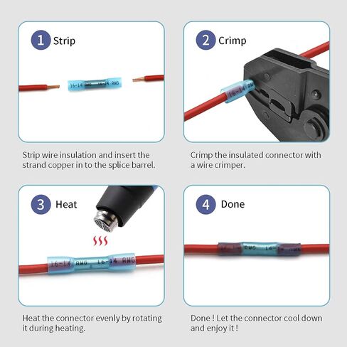 16-14 AWG موصلات بعقب قابلة للانكماش الحراري - 100 قطعة باللون الأزرق معزول مقاوم للماء سلك كهربائي للسيارات البحرية موصل لصق محطات أسلاك تجعيد in Kuwait