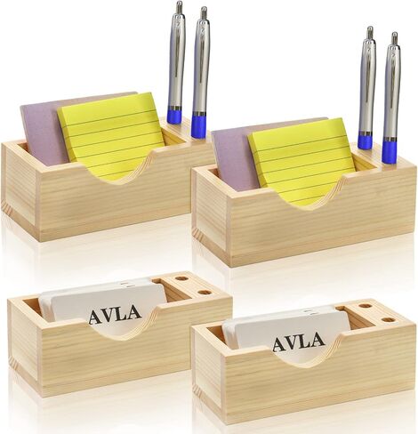 AVLA 4 حامل بطاقات عمل، حامل عرض بطاقات عمل خشبي لسطح المكتب، منظم بطاقات عمل خشبي مع فتحات قلم رصاص للمكتب، المكتب، الطاولة، عدادات الاستقبال، المنزل، المدرسة in Kuwait