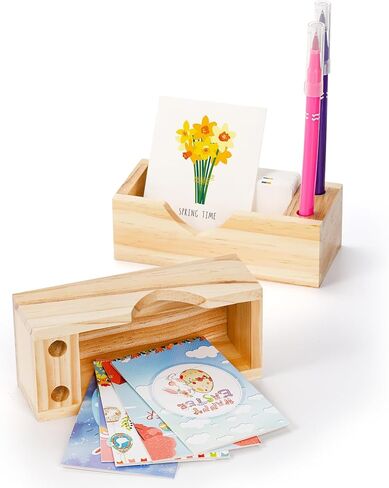 AVLA 4 حامل بطاقات عمل، حامل عرض بطاقات عمل خشبي لسطح المكتب، منظم بطاقات عمل خشبي مع فتحات قلم رصاص للمكتب، المكتب، الطاولة، عدادات الاستقبال، المنزل، المدرسة in Kuwait