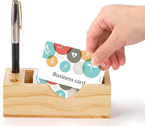 AVLA 4 حامل بطاقات عمل، حامل عرض بطاقات عمل خشبي لسطح المكتب، منظم بطاقات عمل خشبي مع فتحات قلم رصاص للمكتب، المكتب، الطاولة، عدادات الاستقبال، المنزل، المدرسة in Kuwait