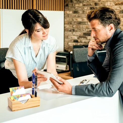 AVLA 4 حامل بطاقات عمل، حامل عرض بطاقات عمل خشبي لسطح المكتب، منظم بطاقات عمل خشبي مع فتحات قلم رصاص للمكتب، المكتب، الطاولة، عدادات الاستقبال، المنزل، المدرسة in Kuwait