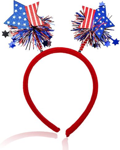 4th of July Head Boppers American Stars Headband Independence Day Hair Hoop Hair Band Patriotic Party Hair Scrunchies White Blue Red Hair Accessories National Memorial Day Party Favors for Women Kids in Saudi Arabia