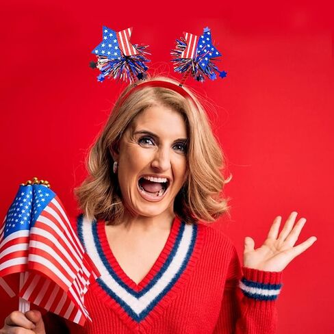 4th of July Head Boppers American Stars Headband Independence Day Hair Hoop Hair Band Patriotic Party Hair Scrunchies White Blue Red Hair Accessories National Memorial Day Party Favors for Women Kids in Saudi Arabia