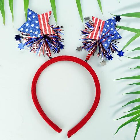 4th of July Head Boppers American Stars Headband Independence Day Hair Hoop Hair Band Patriotic Party Hair Scrunchies White Blue Red Hair Accessories National Memorial Day Party Favors for Women Kids in Saudi Arabia