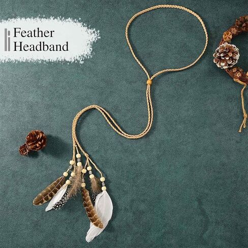 GORTIN بوهو الهندي ريشة عقال الأبيض ريشة Headbands الغجر الهبي أغطية الرأس مهرجان زي حفلة خوذة للنساء in Saudi Arabia