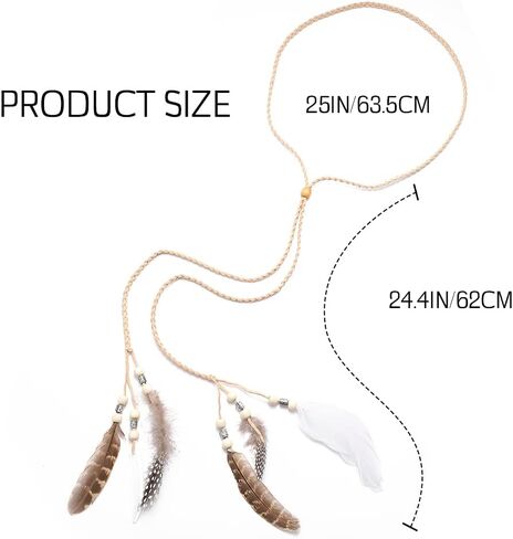 GORTIN بوهو الهندي ريشة عقال الأبيض ريشة Headbands الغجر الهبي أغطية الرأس مهرجان زي حفلة خوذة للنساء in Saudi Arabia