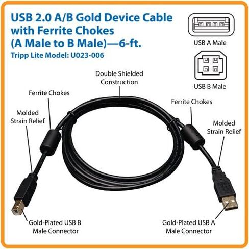 Tripp Lite USB 2.0 Hi-Speed A/B Cable with Ferrite Chokes (M/M) 3-ft. (U023-003) in Saudi Arabia