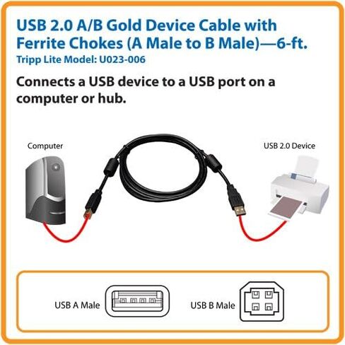 Tripp Lite USB 2.0 Hi-Speed A/B Cable with Ferrite Chokes (M/M) 3-ft. (U023-003) in Saudi Arabia