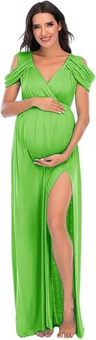 ZIUMUDY Maternity Off Shoulder V Neck Wraped Photography Photoshoot Dress Maxi Baby Shower Dress in Kuwait