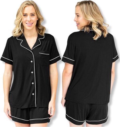 Kindred Bravely Clea Short Sleeve Pajama Set, Maternity & Nursing Sleepwear | Soft button-down breastfeeding sleepwear with pockets and elastic waist, breathable for pregnancy through hospital and beyond in Saudi Arabia