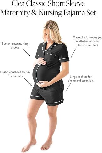 Kindred Bravely Clea Short Sleeve Pajama Set, Maternity & Nursing Sleepwear | Soft button-down breastfeeding sleepwear with pockets and elastic waist, breathable for pregnancy through hospital and beyond in Saudi Arabia