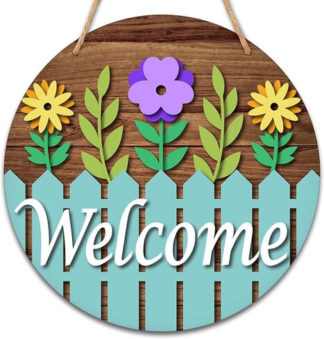 الزهور ترحيب علامة سياج الخشب علامة ترحيب الباب علامة جولة شنقا لوحة لفصل الربيع المنزل الباب الأمامي جدار الشرفة داخلي الديكور الخارجي-A26 in Kuwait