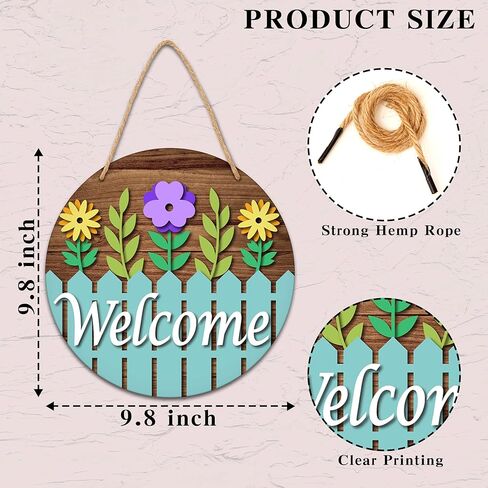 الزهور ترحيب علامة سياج الخشب علامة ترحيب الباب علامة جولة شنقا لوحة لفصل الربيع المنزل الباب الأمامي جدار الشرفة داخلي الديكور الخارجي-A26 in Kuwait