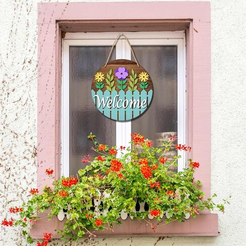 الزهور ترحيب علامة سياج الخشب علامة ترحيب الباب علامة جولة شنقا لوحة لفصل الربيع المنزل الباب الأمامي جدار الشرفة داخلي الديكور الخارجي-A26 in Kuwait