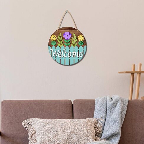 الزهور ترحيب علامة سياج الخشب علامة ترحيب الباب علامة جولة شنقا لوحة لفصل الربيع المنزل الباب الأمامي جدار الشرفة داخلي الديكور الخارجي-A26 in Kuwait