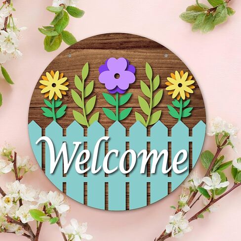 الزهور ترحيب علامة سياج الخشب علامة ترحيب الباب علامة جولة شنقا لوحة لفصل الربيع المنزل الباب الأمامي جدار الشرفة داخلي الديكور الخارجي-A26 in Kuwait