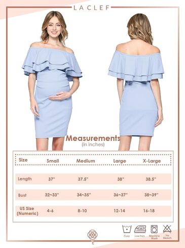 LaClef Women's Off Shoulder Maternity Dress with Double Ruffle in Saudi Arabia