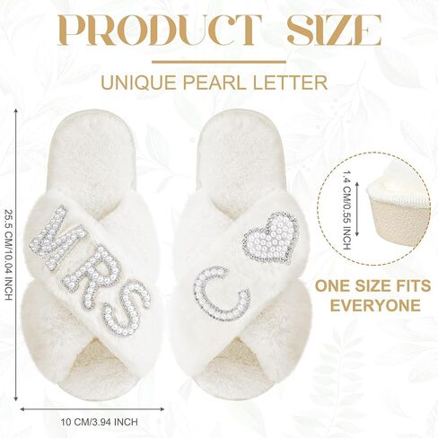 Xtinmee Personalized Initial Wedding Bride Slippers MRS Pearl Letter Makeup Bag Bridal Shower Gifts for Wedding Day (S) in Saudi Arabia