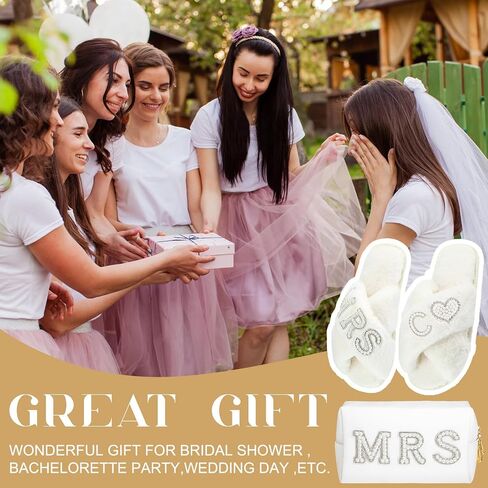 Xtinmee Personalized Initial Wedding Bride Slippers MRS Pearl Letter Makeup Bag Bridal Shower Gifts for Wedding Day (S) in Saudi Arabia